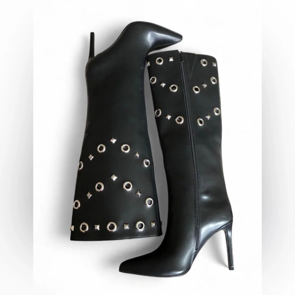 I.N.C. International Concepts Women's Black Saiqa Grommet Knee High Boots 6M